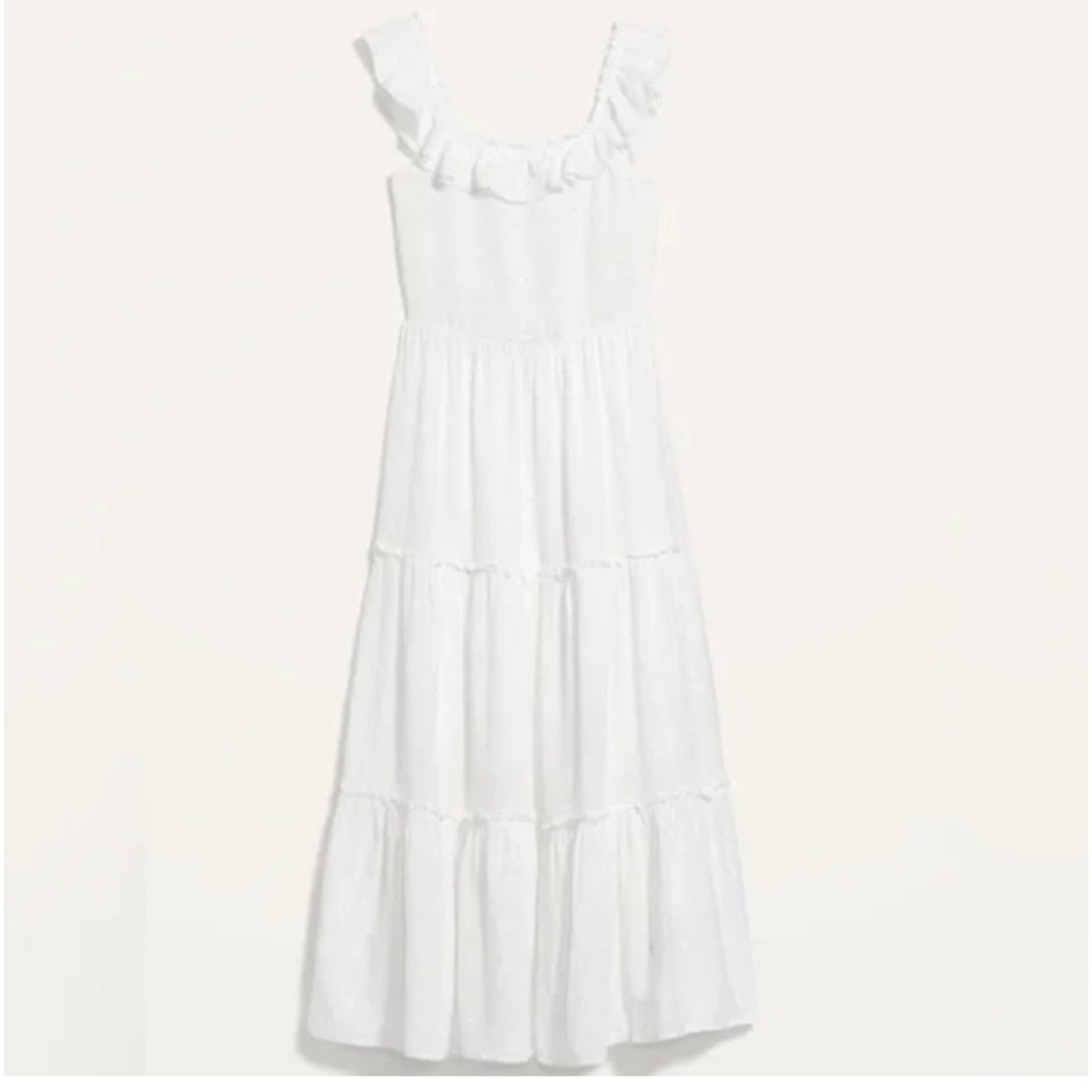 Old Navy, White Ruffled Maxi Dress